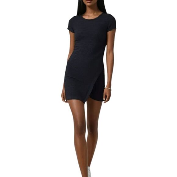 Pink Rose Black Asymmetrical Hem Mini Dress - Picture 1 of 11